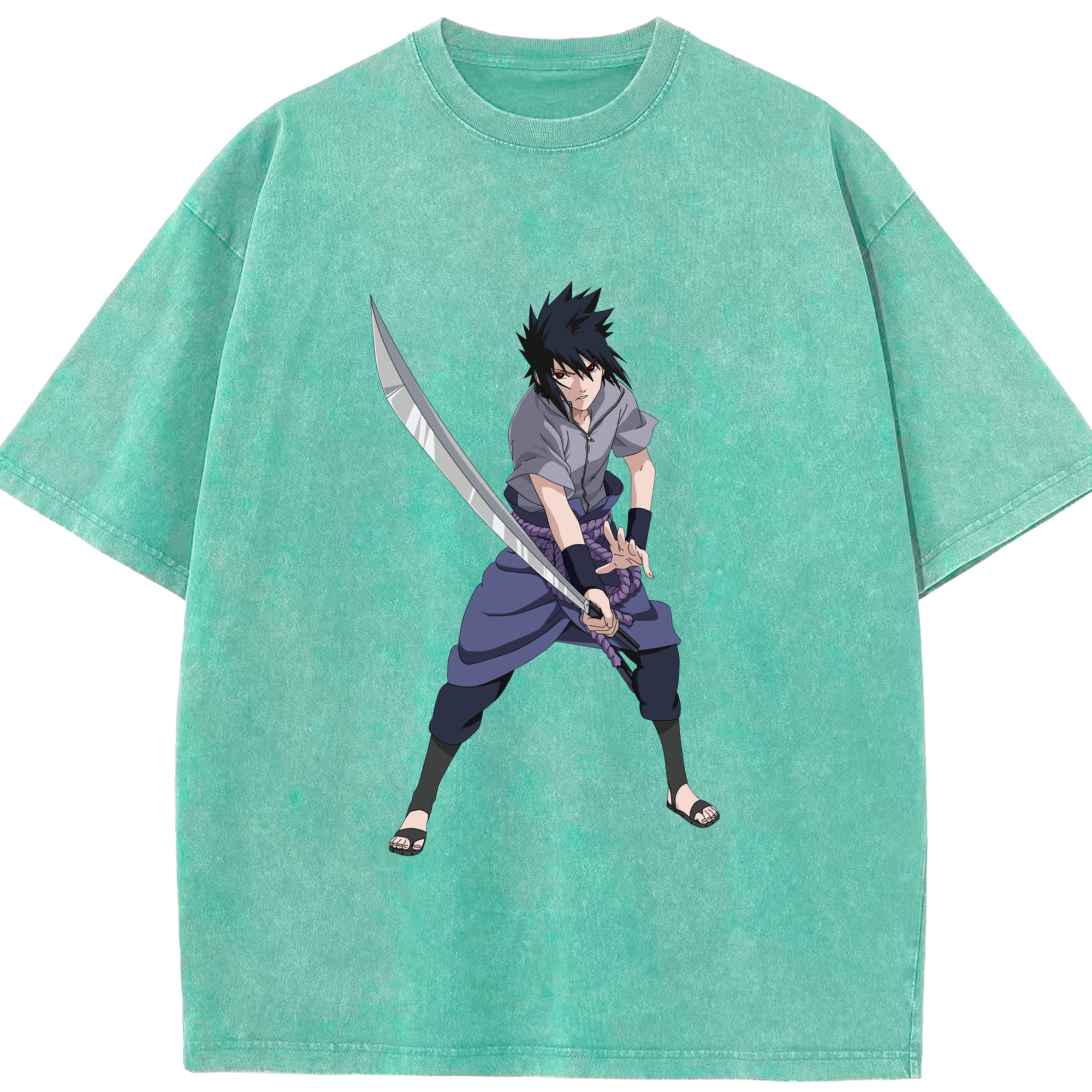 （画像用） NARUTO -ナルト- うちは サスケ Uchiha Sasuke 綿100% ヴィンテージ風 半袖Tシャツ（フロントプリント）